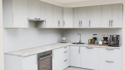 Кухня угловая Ясень натуральный - Белый матовый